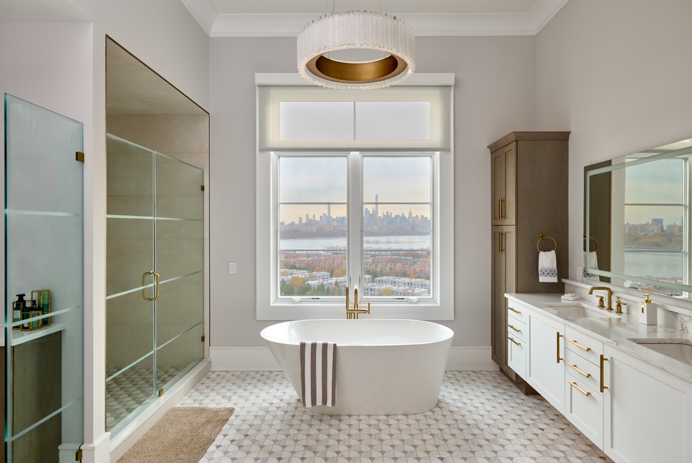 Serene Bathroom Retreat with a Grand View Overlooking Manhattan